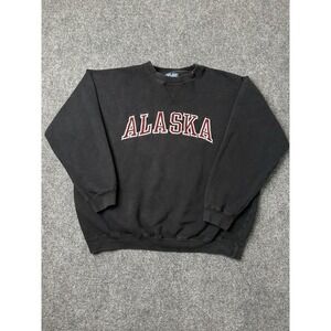 Mens Crewneck Polar Alaska Black Pullover Sweatshirt, Size L